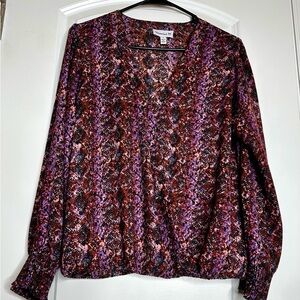 Veronica M Faux Wrap Long Sleeve Blouse  Abstract Animal Snakeskin Print  Size S